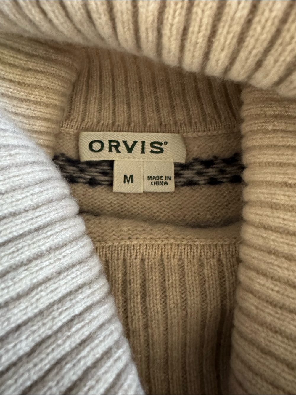 Orvis 100% Cashmere Fair Isle Cable Knit Turtleneck Sweater Ivory Medium - Picture 3 of 10